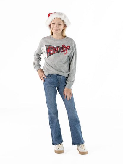Youth Gray Merry Pendant Applique Crewneck
