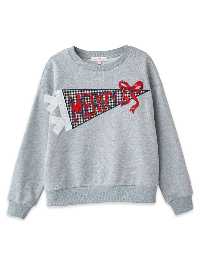 Youth Gray Merry Pendant Applique Crewneck