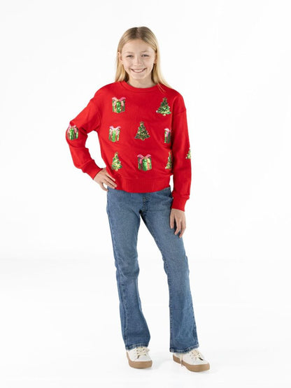 Youth Red Sequin Holiday Crewneck