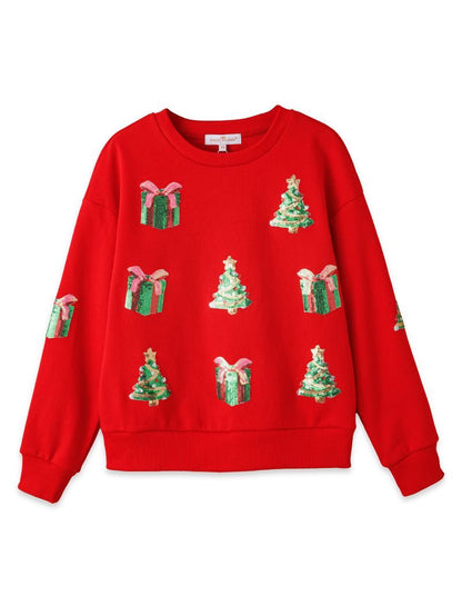 Youth Red Sequin Holiday Crewneck