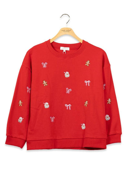 Youth Red Embroidered Holiday Crewneck