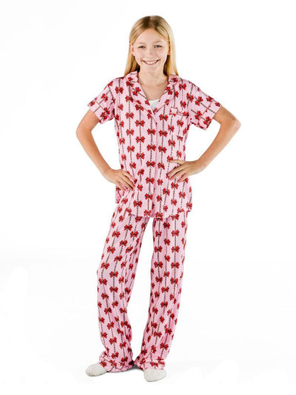 Youth Peppermint Bow Simply Soft Pajama Pant Set