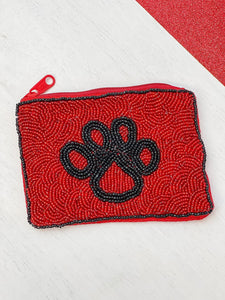 Red Paw Print Beaded Pouch