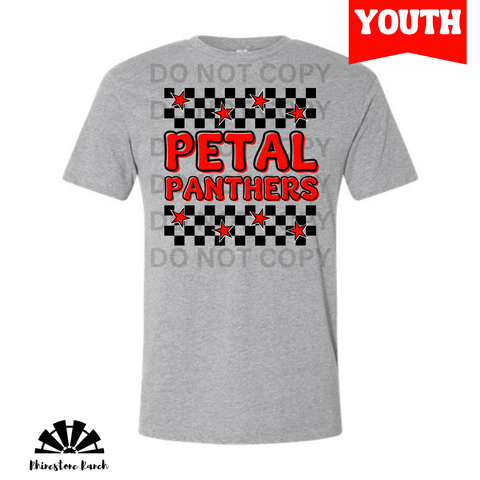 Youth Heather Grey Petal Panthers Checkered & Stars Tee