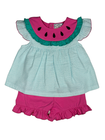 Watermelon Gingham Seersucker Short Set