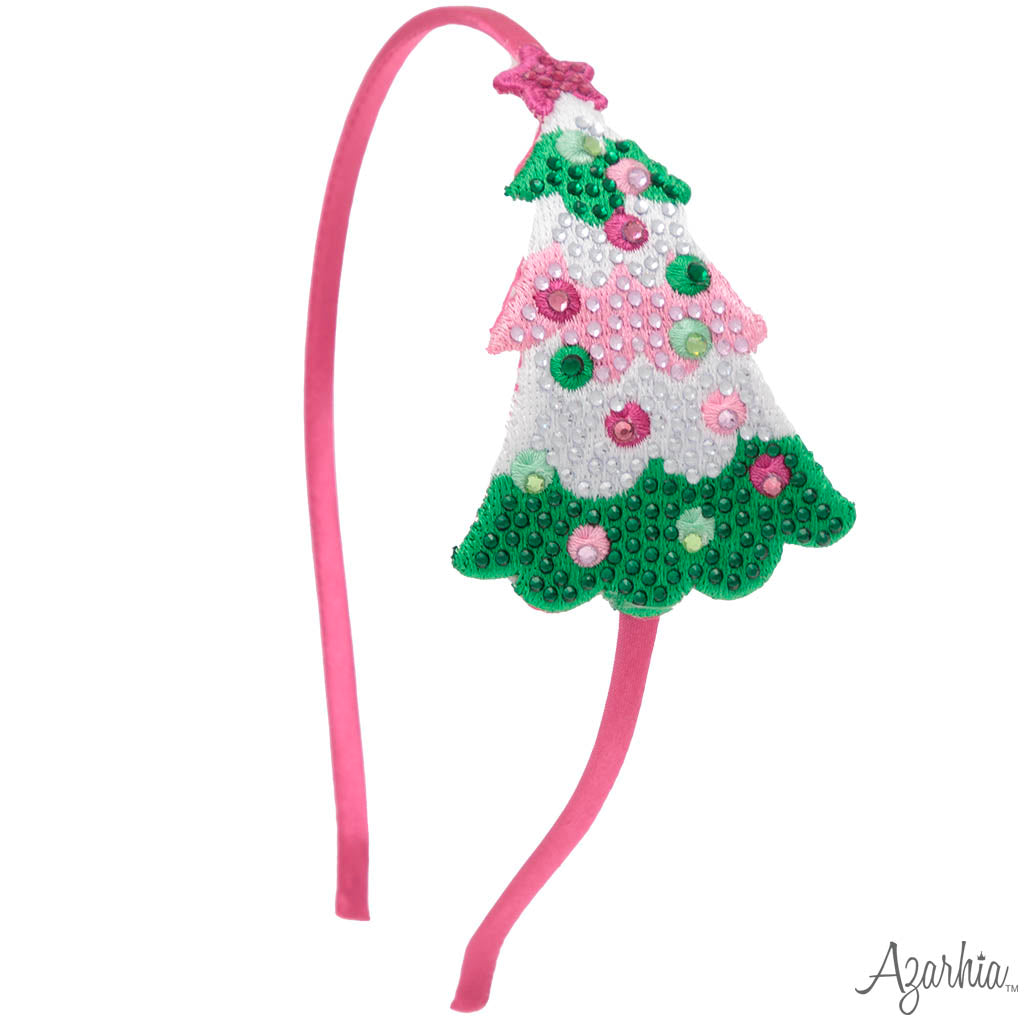 Youth Pink & Green Rhinestone Tree Headband