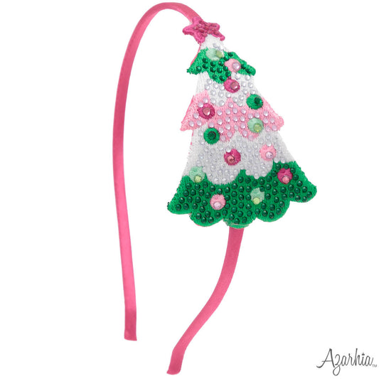 Youth Pink & Green Rhinestone Tree Headband