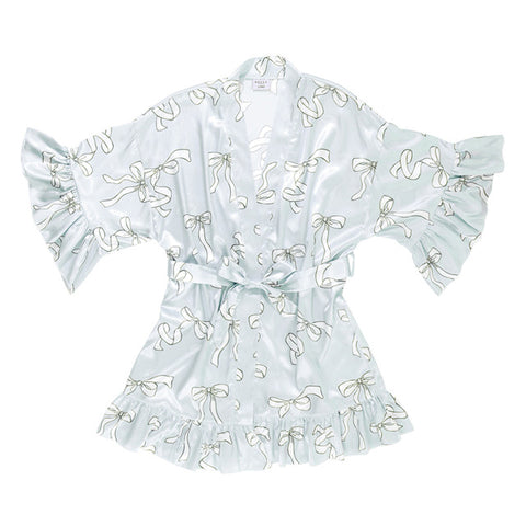 Blue Bows Ruffled Satin Robe