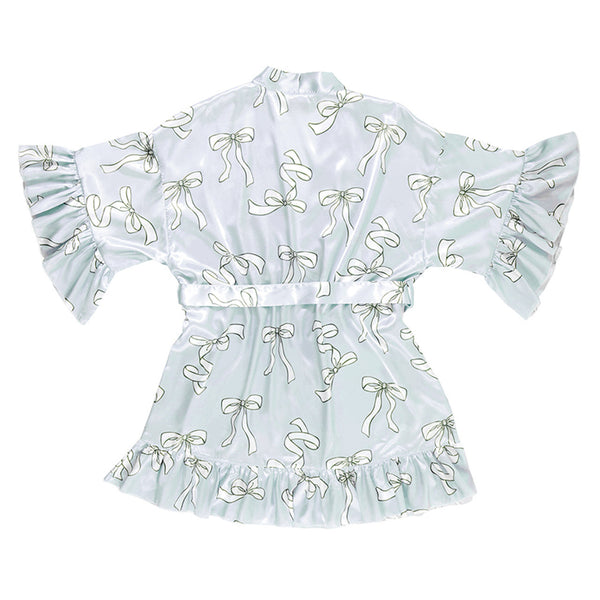 Blue Bows Ruffled Satin Robe