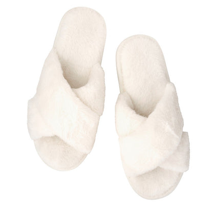 Ivory Criss-Cross Plush Slippers