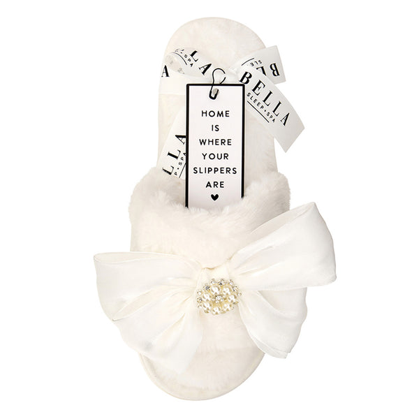 White Crystal Bow Plush Slippers