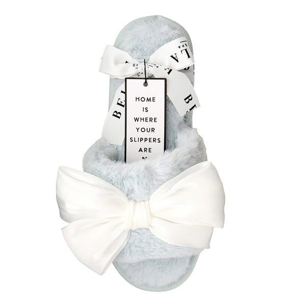 Blue With White Bow Plush Slippers