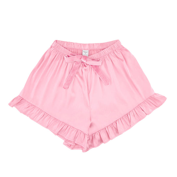 Pink Cami + Velvet Ruffled Short Set