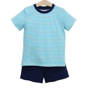 Navy & Aqua Stripe Avery Short Set