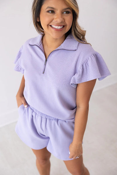 Lilac Emma Flutter Sleeve Quarter Zip Set