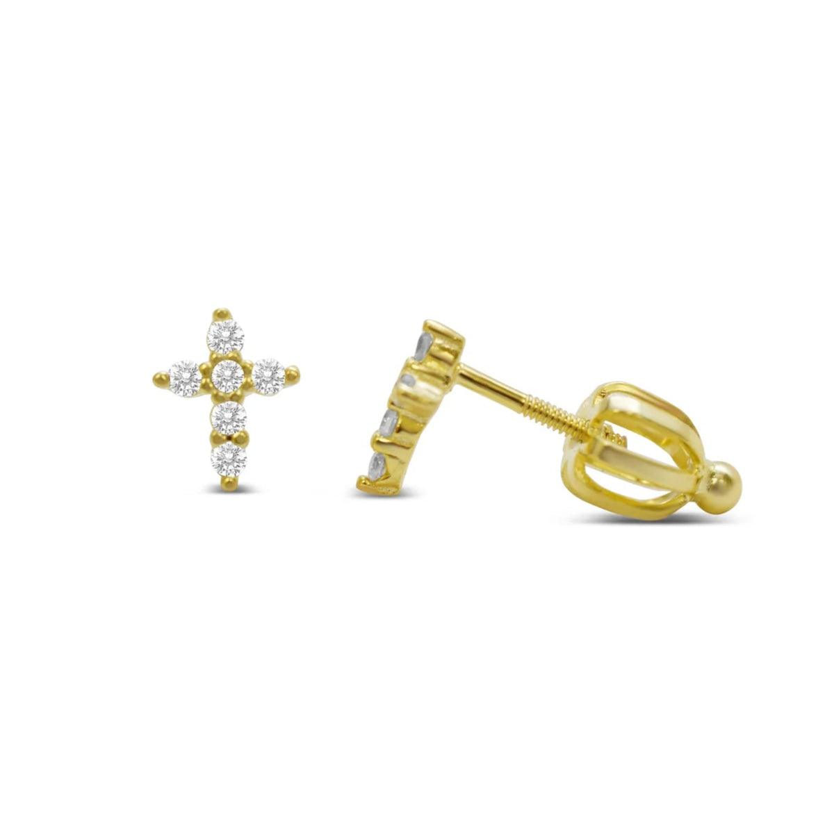 Stia Girl Gold Prong Cross Stud Earrings