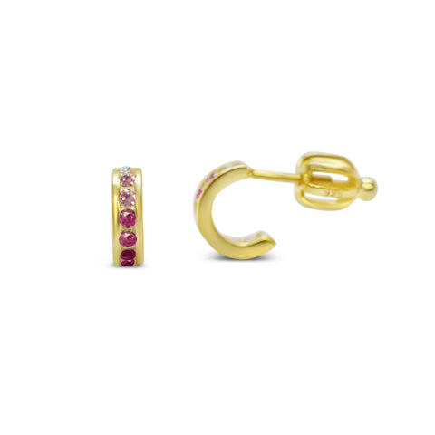 Stia Girl Gold Pink Ombre CZ Half Hoop Earrings