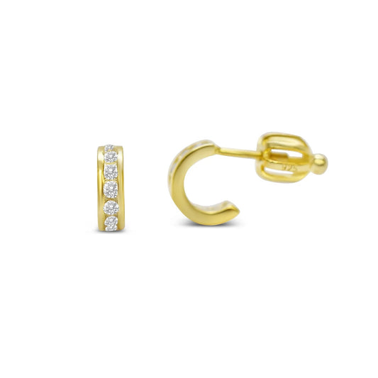 Stia Girl Gold Clear CZ Half Hoop Earrings