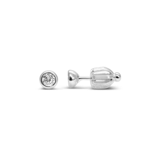 Stia Girl Silver CZ Bezel Stud Earrings