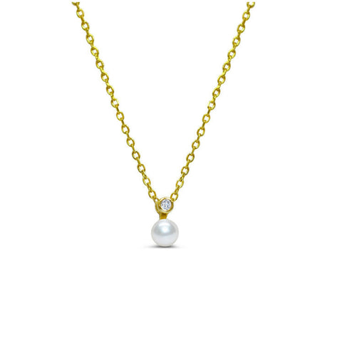 Stia Girl Gold CZ Bezel/Pearl Necklace