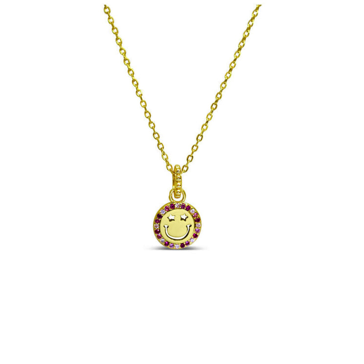 Stia Girl Gold Pink Ombre Smiley Face Necklace