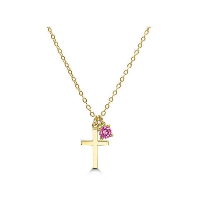 Stia Girl Gold Pink So Blessed Cross Necklace