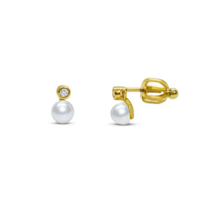 Stia Girl Gold CZ Bezel/Pearl Stud Earrings