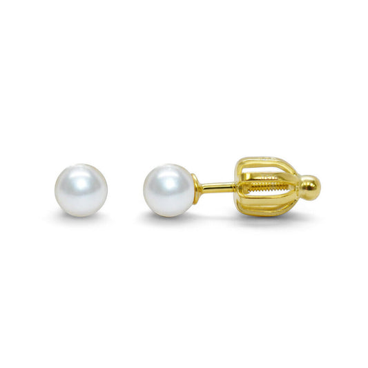 Stia Girl Gold Pearl Stud Earrings