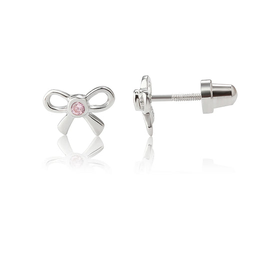 Sterling Silver Bow Earrings with Pink CZs