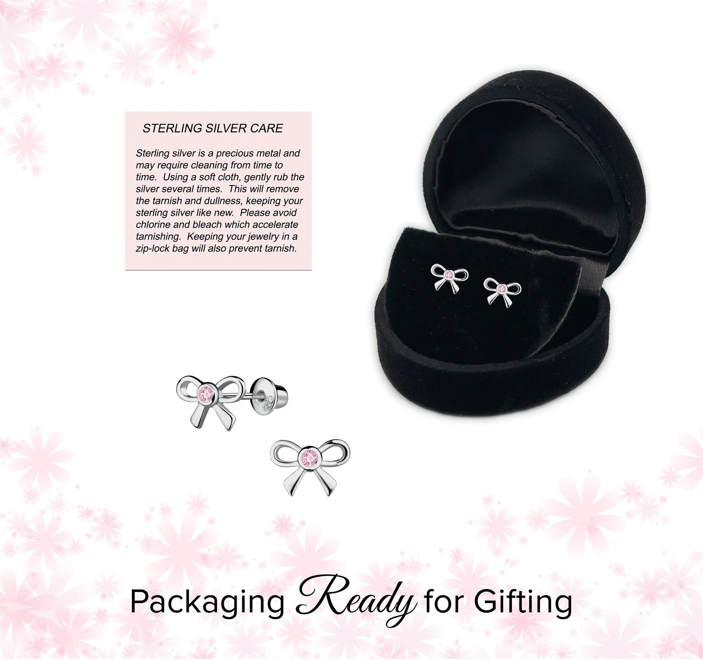 Sterling Silver Bow Earrings with Pink CZs