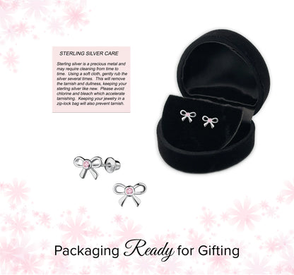 Sterling Silver Bow Earrings with Pink CZs