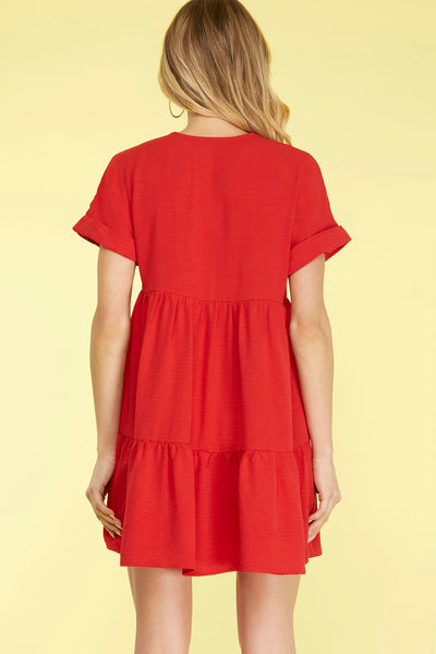 Red Brylie Tiered Dress