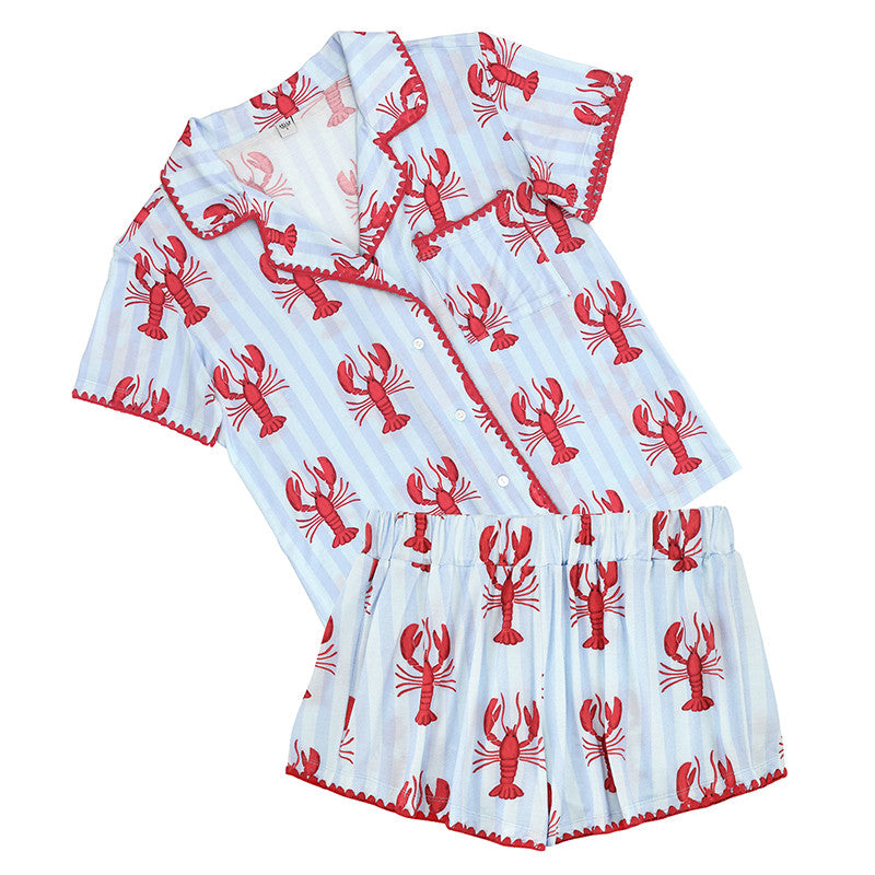 Blue Stripes + Lobsters Bamboo PJ Set