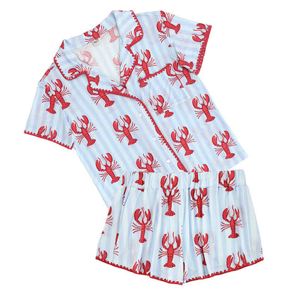 Blue Stripes + Lobsters Bamboo PJ Set