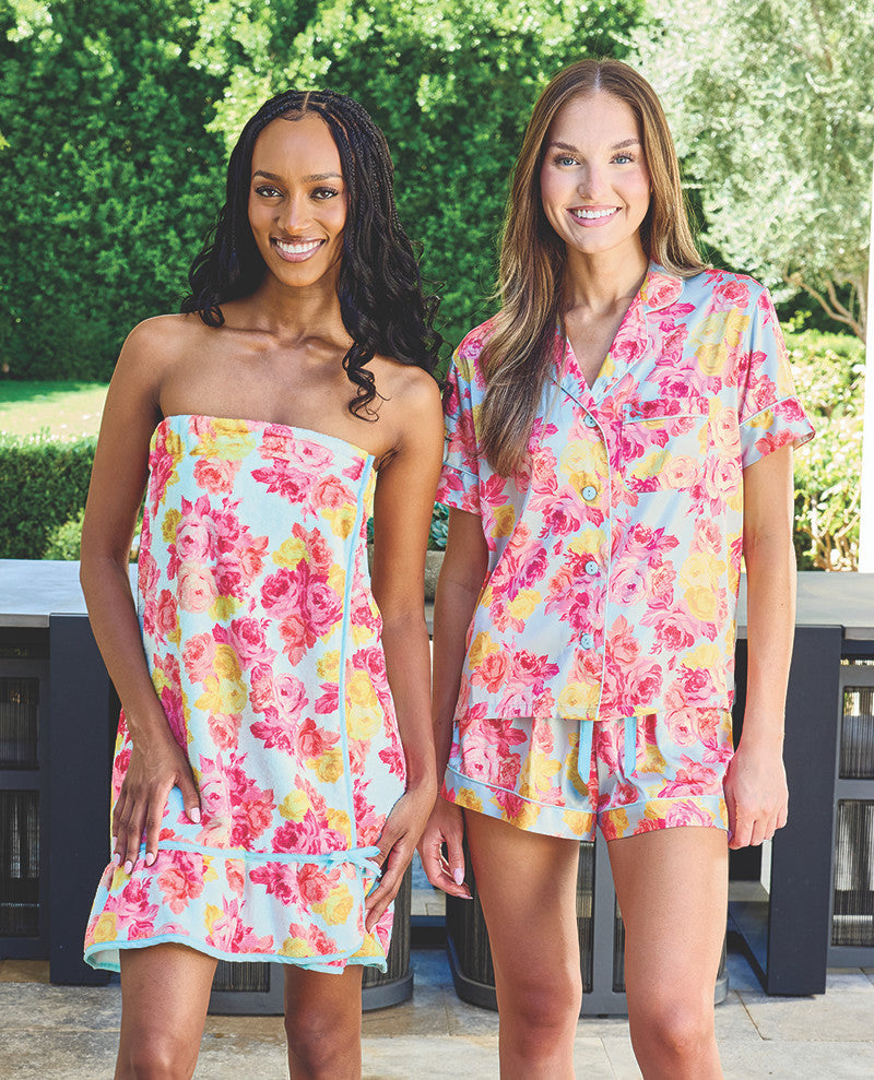 Blue + Rose Floral Velvet Tie PJ Set