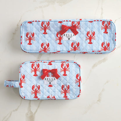 Blue Stripes + Lobsters Quilted Cosmetic Bag