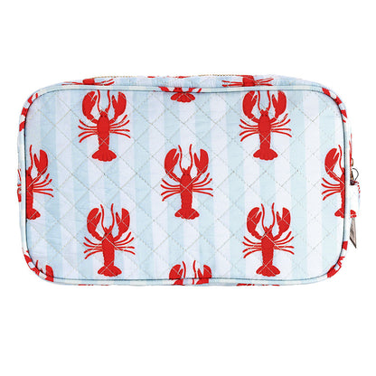 Blue Stripes + Lobsters Quilted Cosmetic Bag