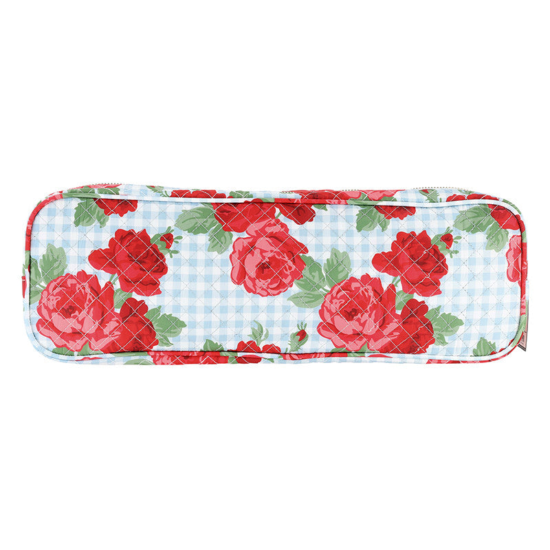 Blue Gingham + Red Roses Quilted Hair Tool Bag