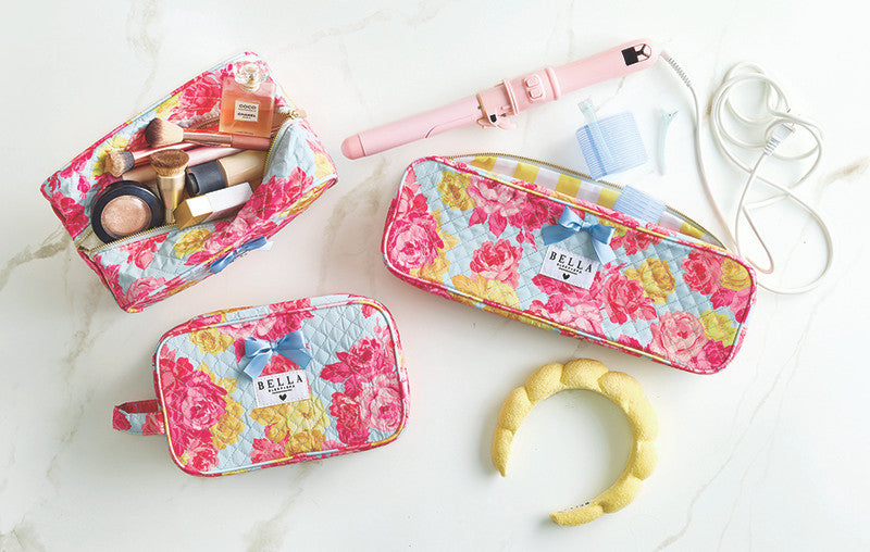 Blue + Rose Floral Quilted Cosmetic Bag