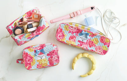 Blue + Rose Floral Quilted Cosmetic Bag