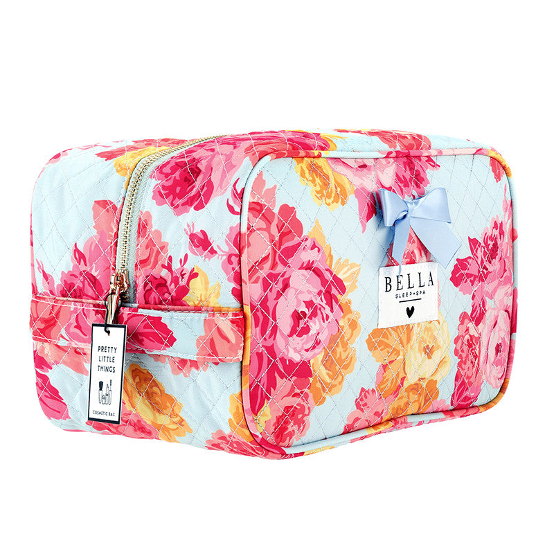 Blue + Rose Floral Quilted Cosmetic Bag