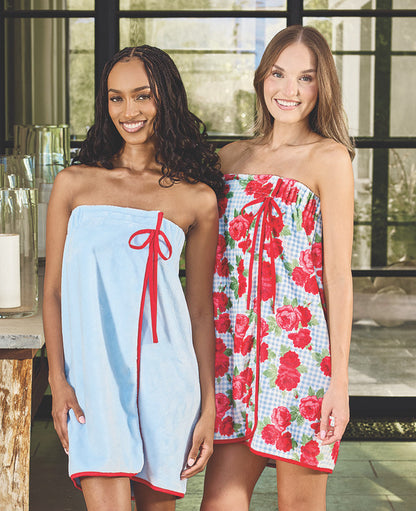 Blue Gingham + Red Roses Spa Wrap