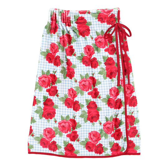 Blue Gingham + Red Roses Spa Wrap