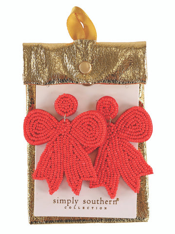 Red Bow Beaded Earrings