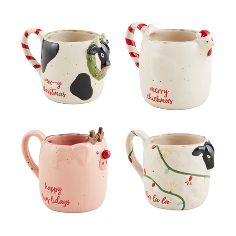 Mud Pie Farm Animal Christmas Mugs