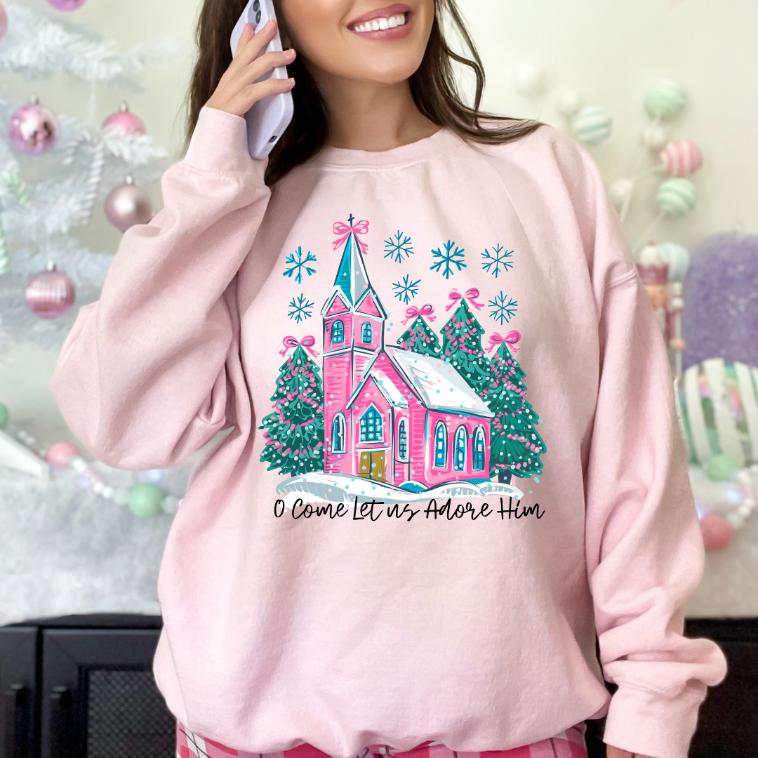 Light Pink Let Us Adore Him Sweatshirt