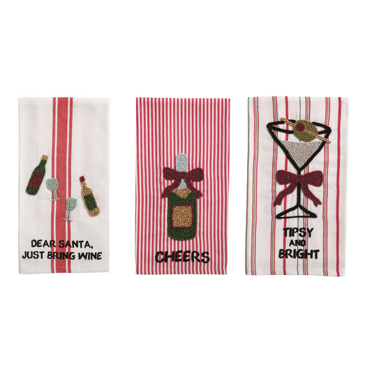 Mud Pie Christmas Drinks Beaded Towels