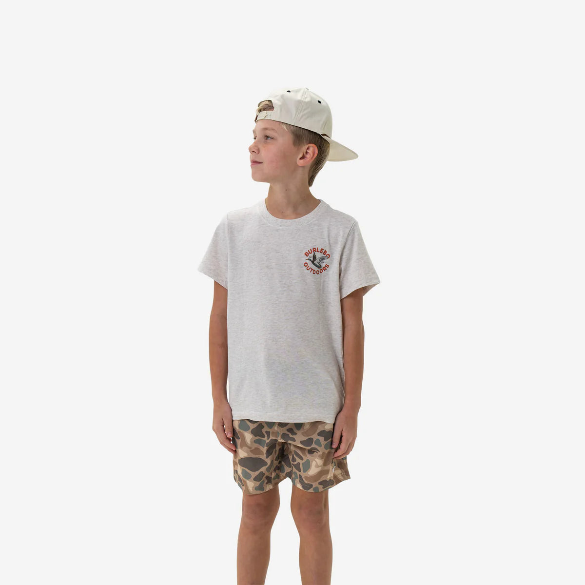Youth Heather Oatmeal Old School Duck Short Sleeve Tee