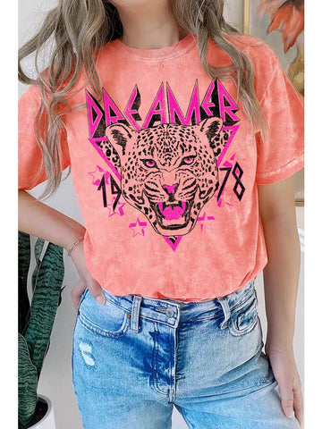 Mineral Wash Coral Dreamer Leopard Tee