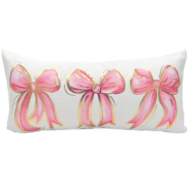 Light Pink Bows Gold Foil Lumbar Pillow